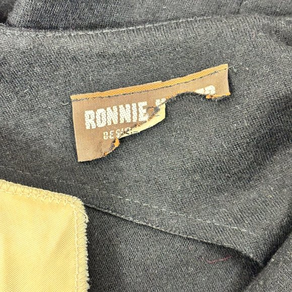 Vintage 80s Black Dress Women's Large Faux Leather Trim Waist Batwing Sleeves Bo - Picture 10 of 10